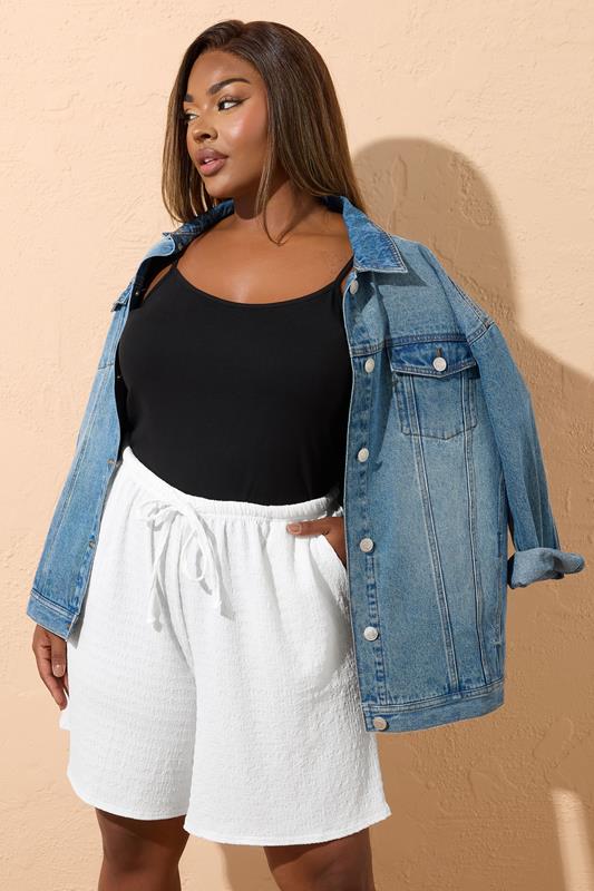 Yours YOURS Curve White Textured Shorts