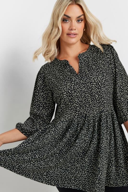 Yours YOURS Curve Black Spot Print Textured Smock Top
