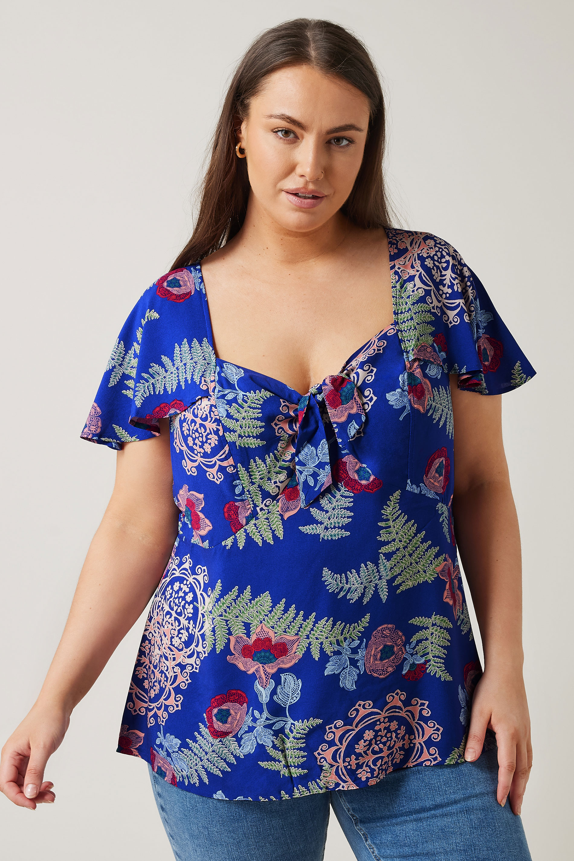 Evans Evans Blue Paisley Print Knot Front Top