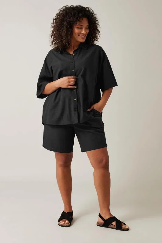 Evans EVANS Curve Black Linen Shirt