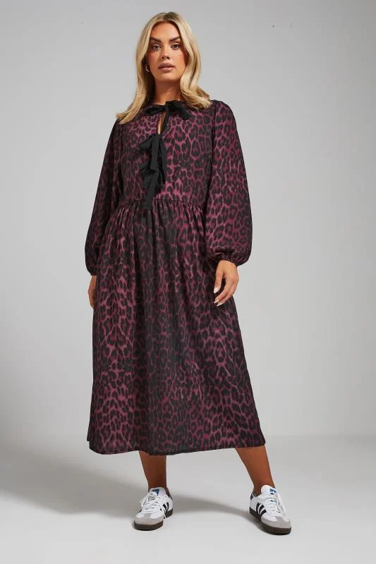 Limited Collection LIMITED COLLECTION Curve Burgundy Red Leopard Print Bow Dress