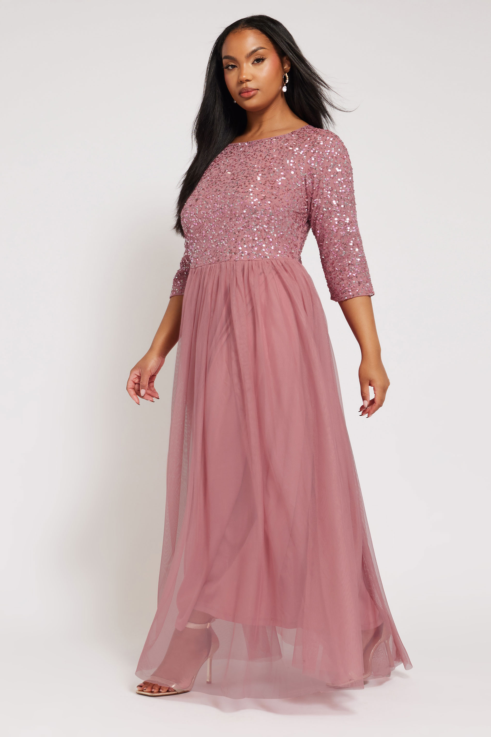 Luxe: Ultimate Embellishment LUXE Curve Dark Pink Sequin Hand Embellished Maxi Dress