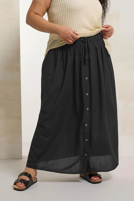 Yours YOURS Curve Black Button Front Chambray Maxi Skirt