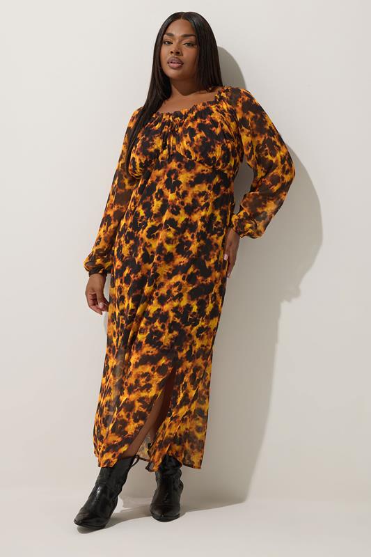 Limited Collection LIMITED COLLECTION Curve Brown Tortoiseshell Ruffle Maxi Dress