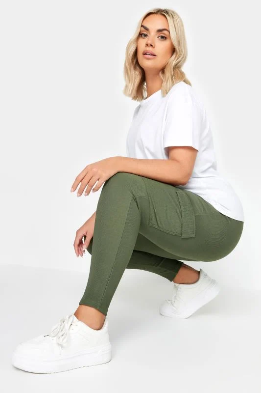 Yours YOURS Curve Khaki Green Cargo Leggings