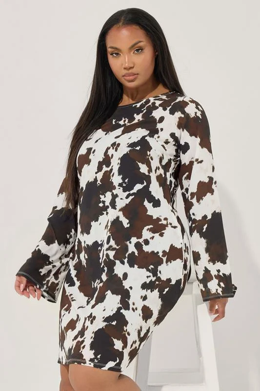 Limited Collection LIMITED COLLECTION Curve White & Brown Cow Print Mini Dress