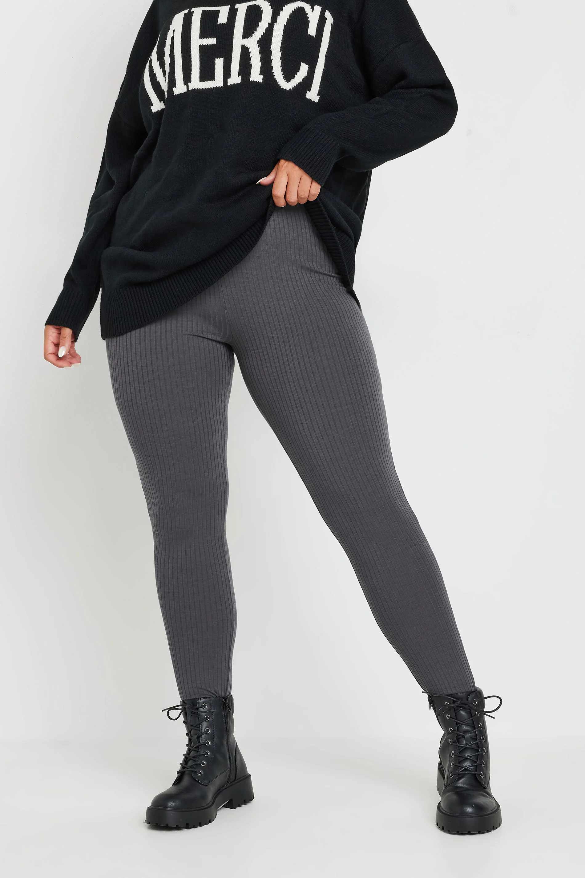 Yours YOURS Curve Grey Ribbed Leggings