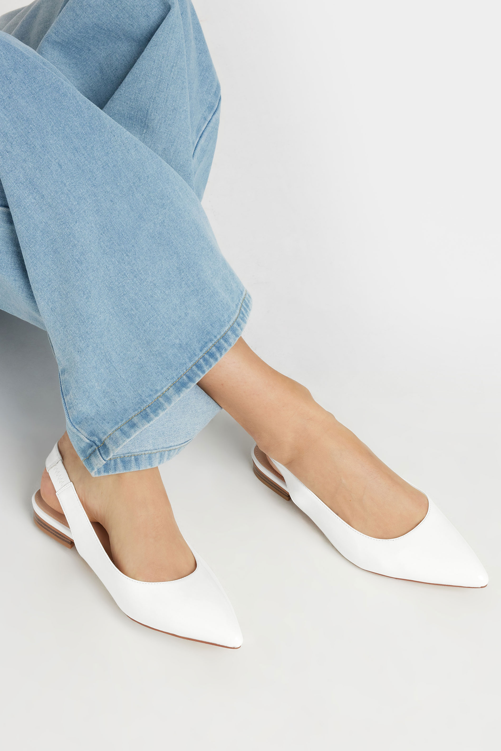 LTS LTS White Patent Slingback Flat Shoes In Standard Fit