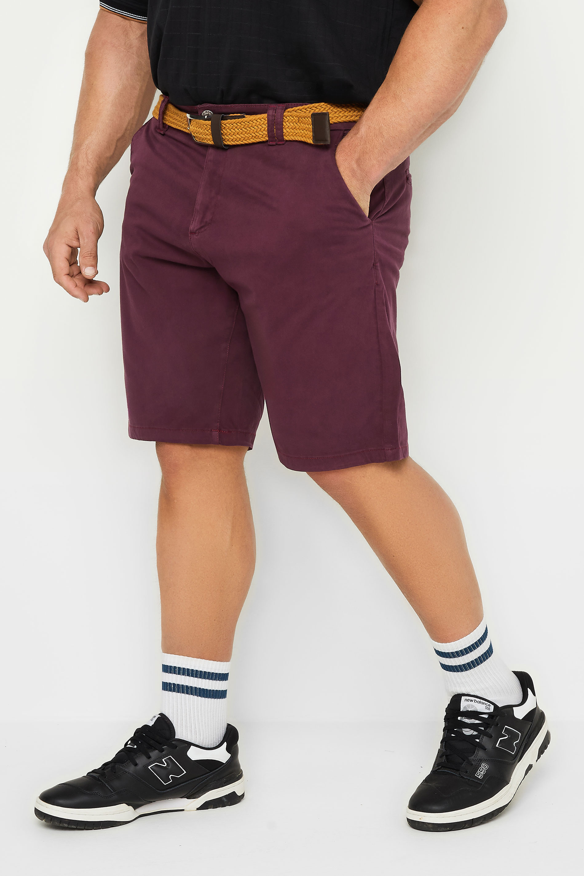 Kam KAM Big & Tall Burgundy Red Belted Chino Shorts