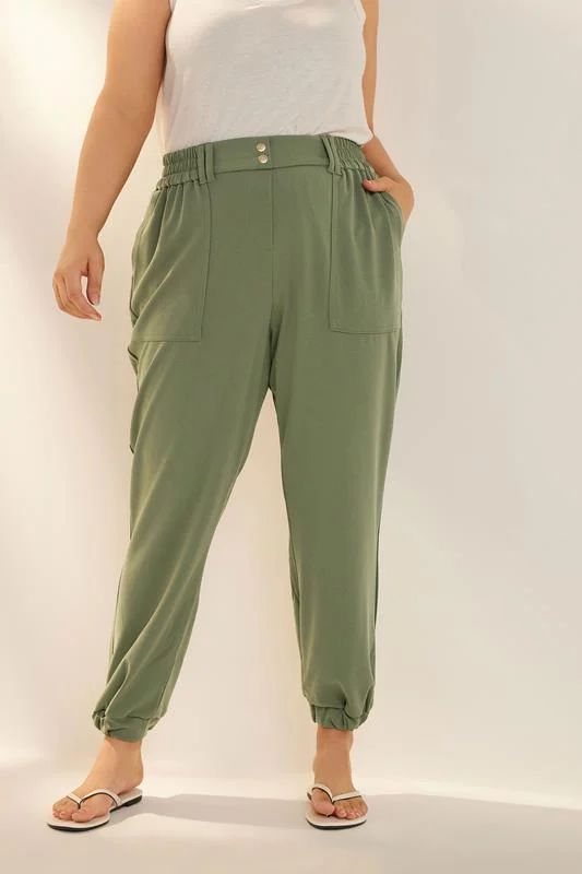 Yours YOURS Curve Khaki Green Scuba Cuffed Cargo Joggers
