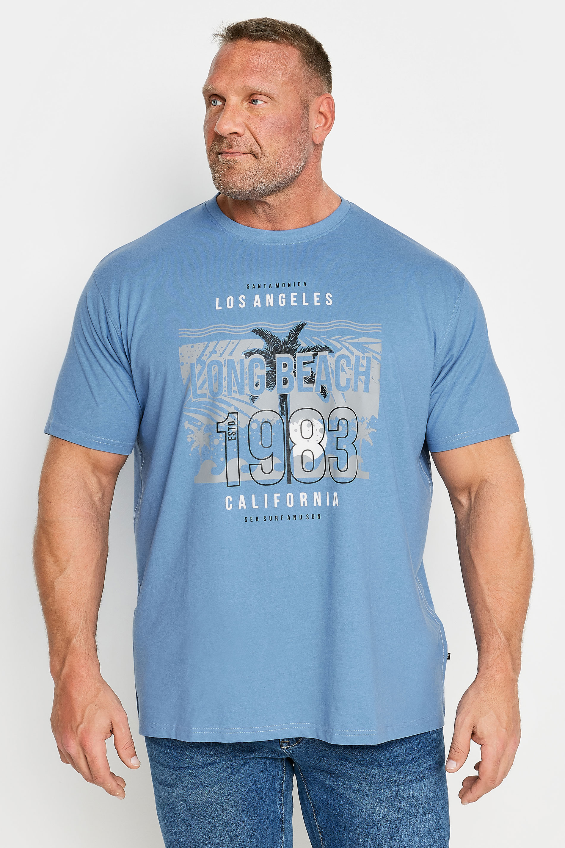 Kam KAM Big & Tall Powder Blue Marl 'Long Beach' T-Shirt