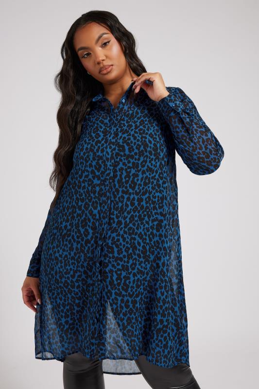 Yours London YOURS LONDON Curve Navy Blue Leopard Print Longline Shirt