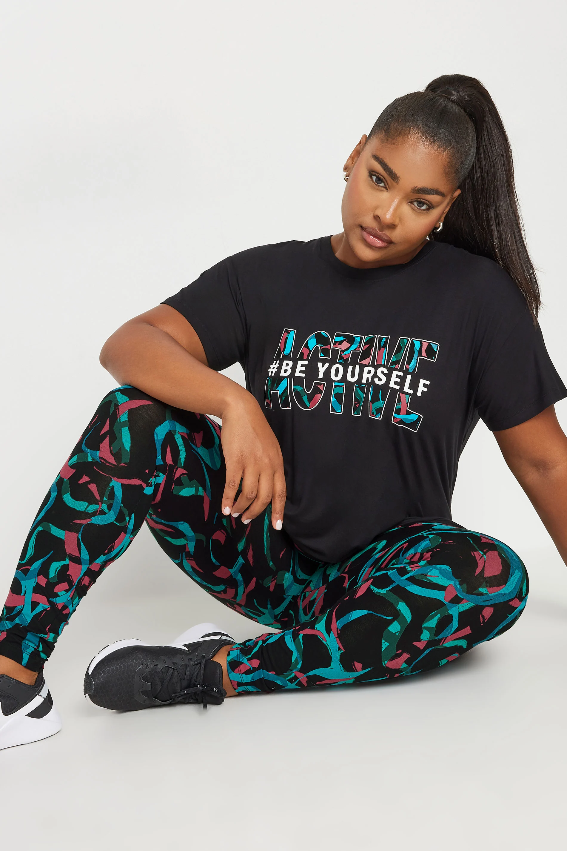 Yours YOURS ACTIVE Curve Black Swirl Print Leggings