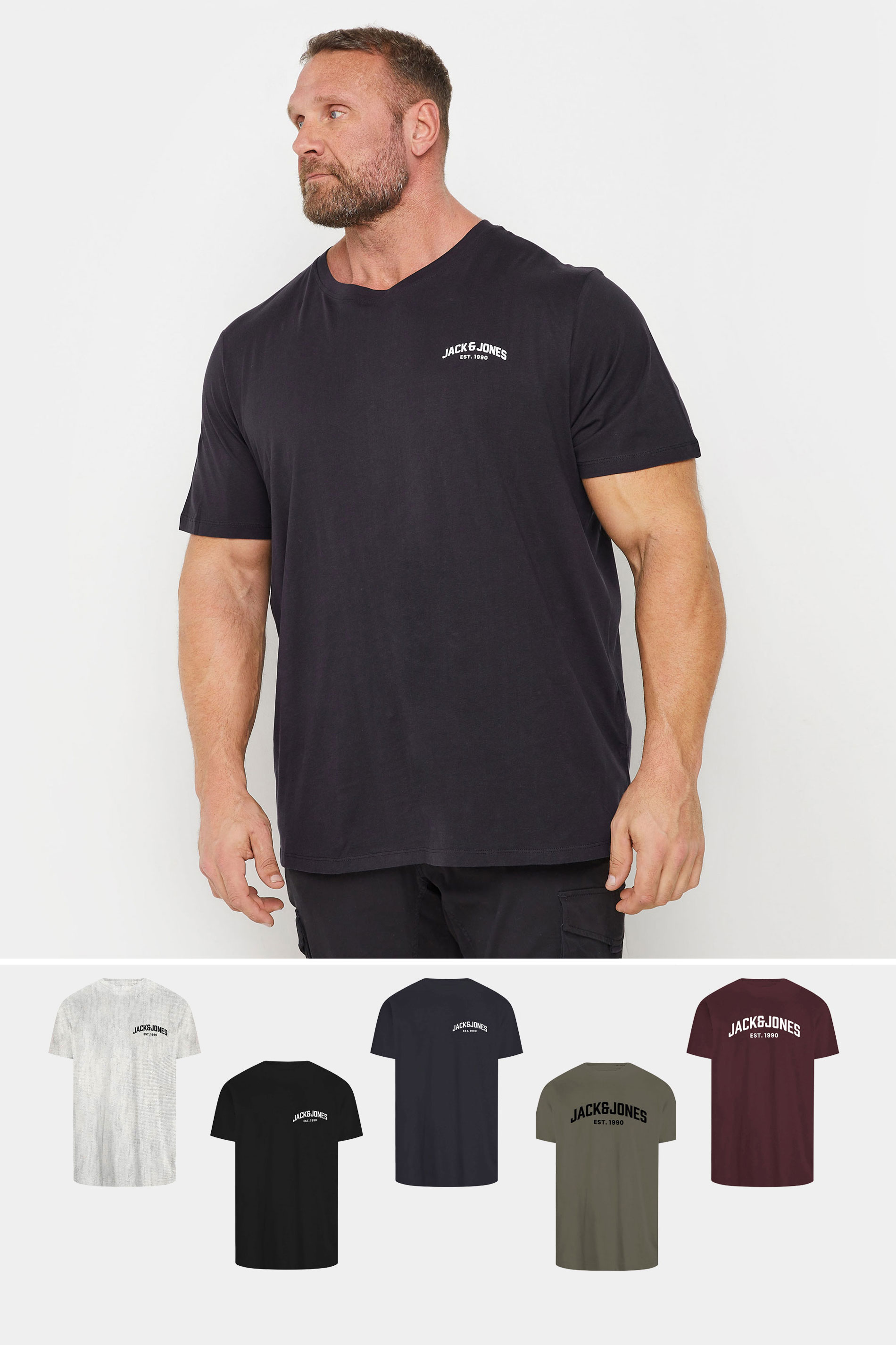 Jack & Jones JACK & JONES Big & Tall 5 PACK Grey & Green Crew Neck T-Shirts