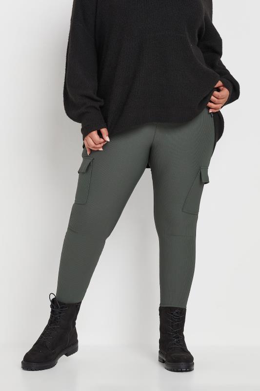 Yours YOURS Curve Charcoal Grey Ribbed Cargo Leggings