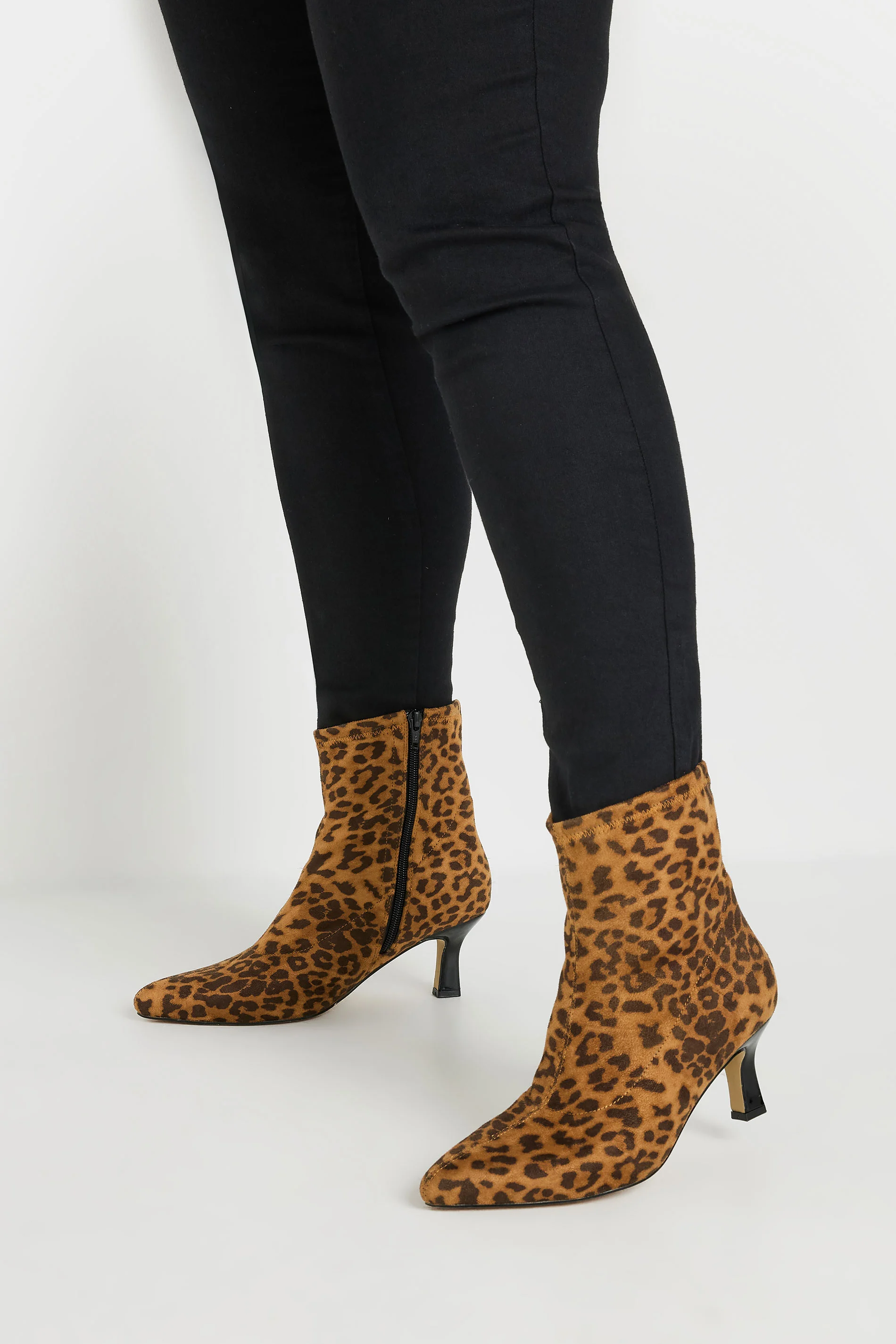 Yours Beige Brown Leopard Print Heeled Ankle Boots In Extra Wide EEE Fit