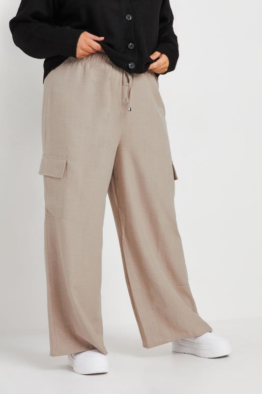 Yours YOURS Curve Brown Linen Look Cargo Trousers