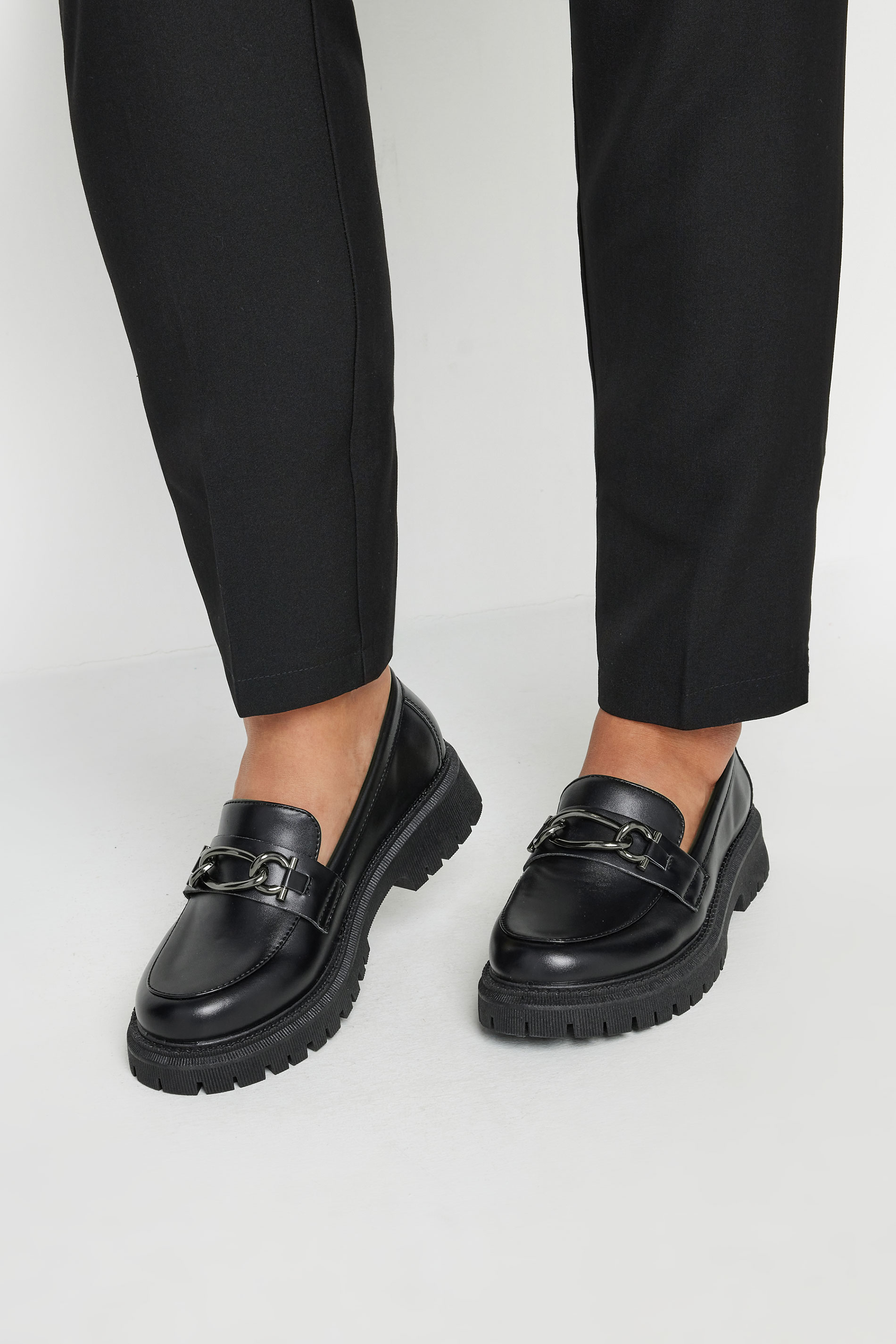 Yours Black Chain Detail Chunky Loafers In Wide E Fit & Extra Wide EEE Fit
