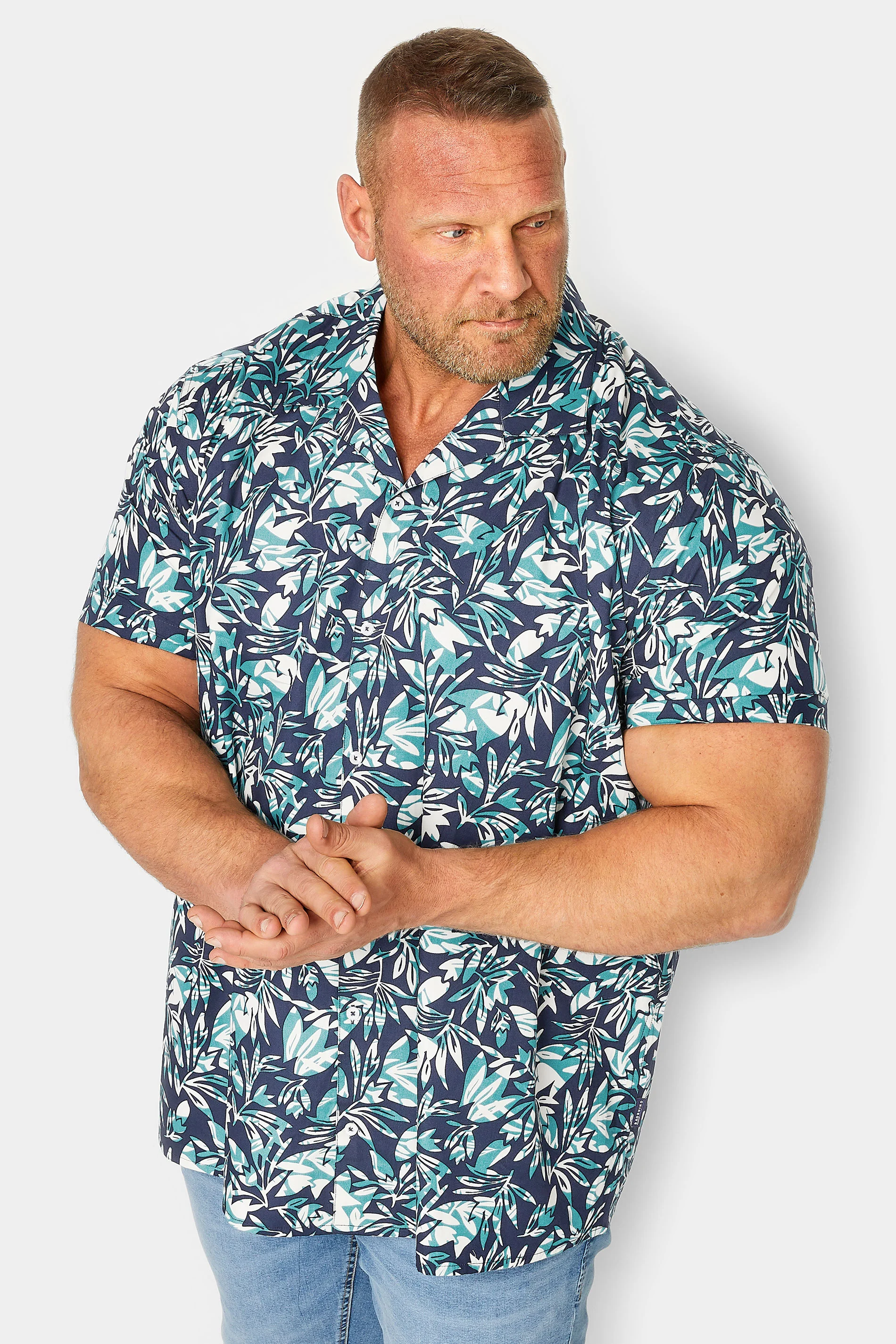 BadRhino BadRhino Big & Tall Navy Leaf Print Shirt