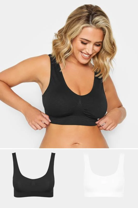 Yours YOURS 2 PACK White & Black Seamless Padded Non-Wired Bralettes