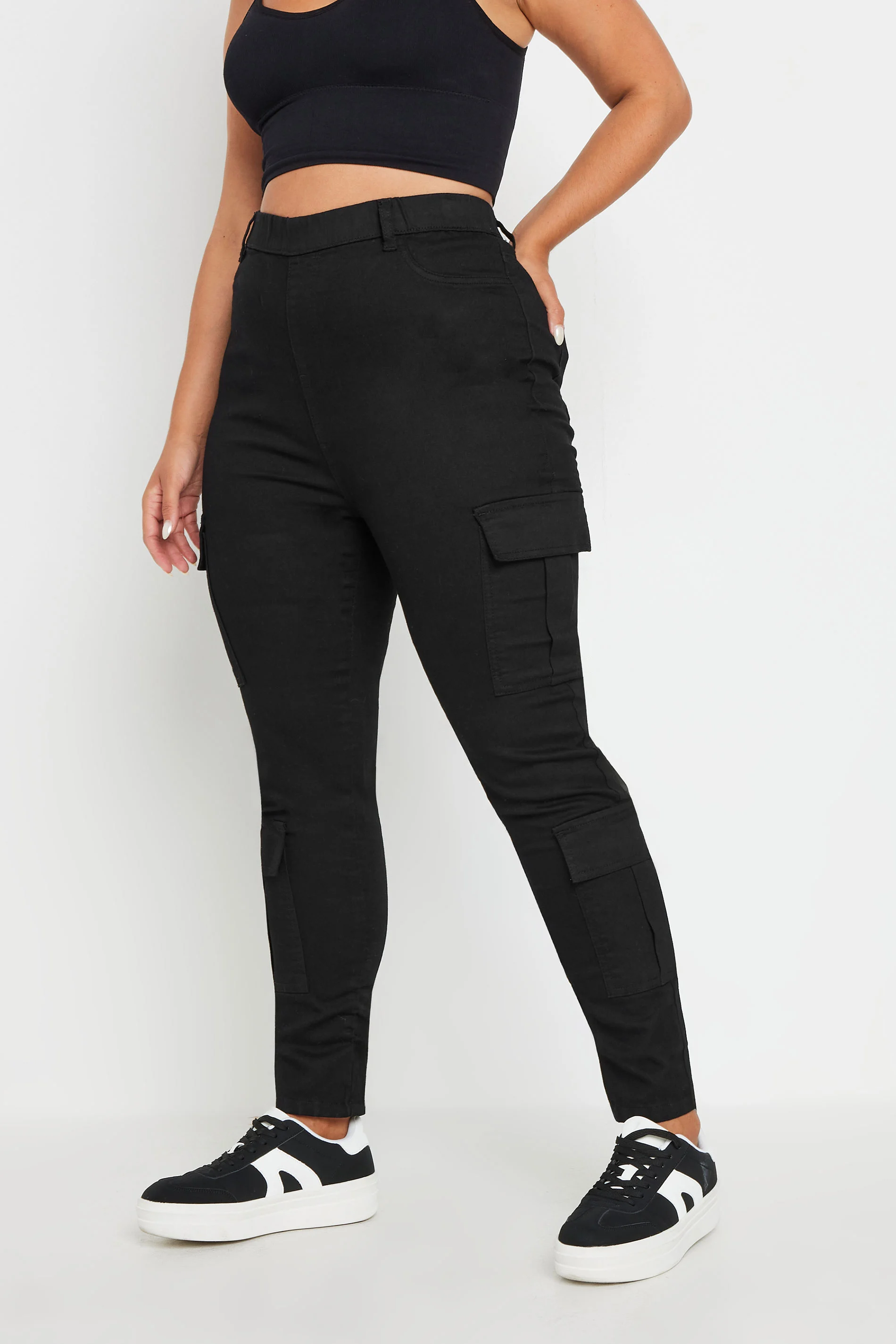 Yours YOURS Curve Black Cargo Pocket Jeggings