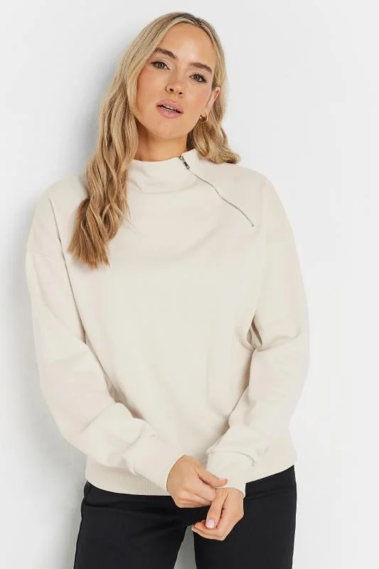 LTS LTS Tall Cream High Zip Neck Sweatshirt