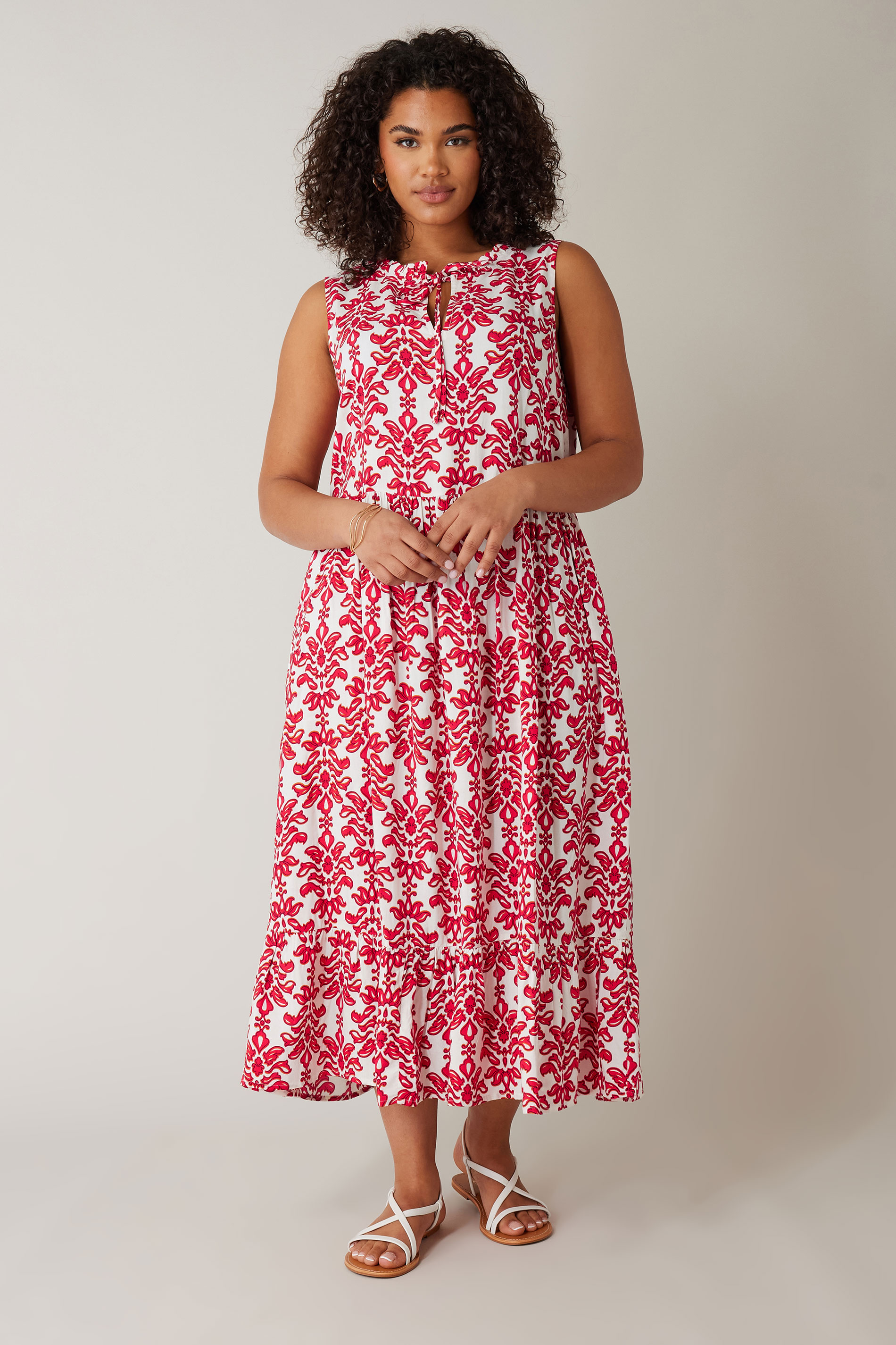 Evans EVANS Curve Red Paisley Print Midi Dress
