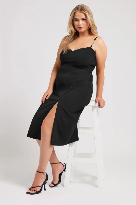 Yours London YOURS LONDON Curve Black Diamante Strap Midi Dress