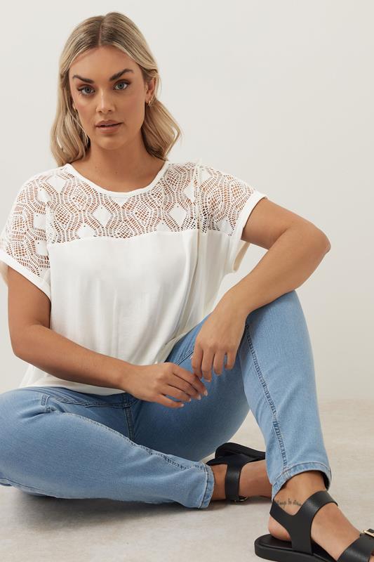 Yours YOURS Curve White Crochet T-Shirt