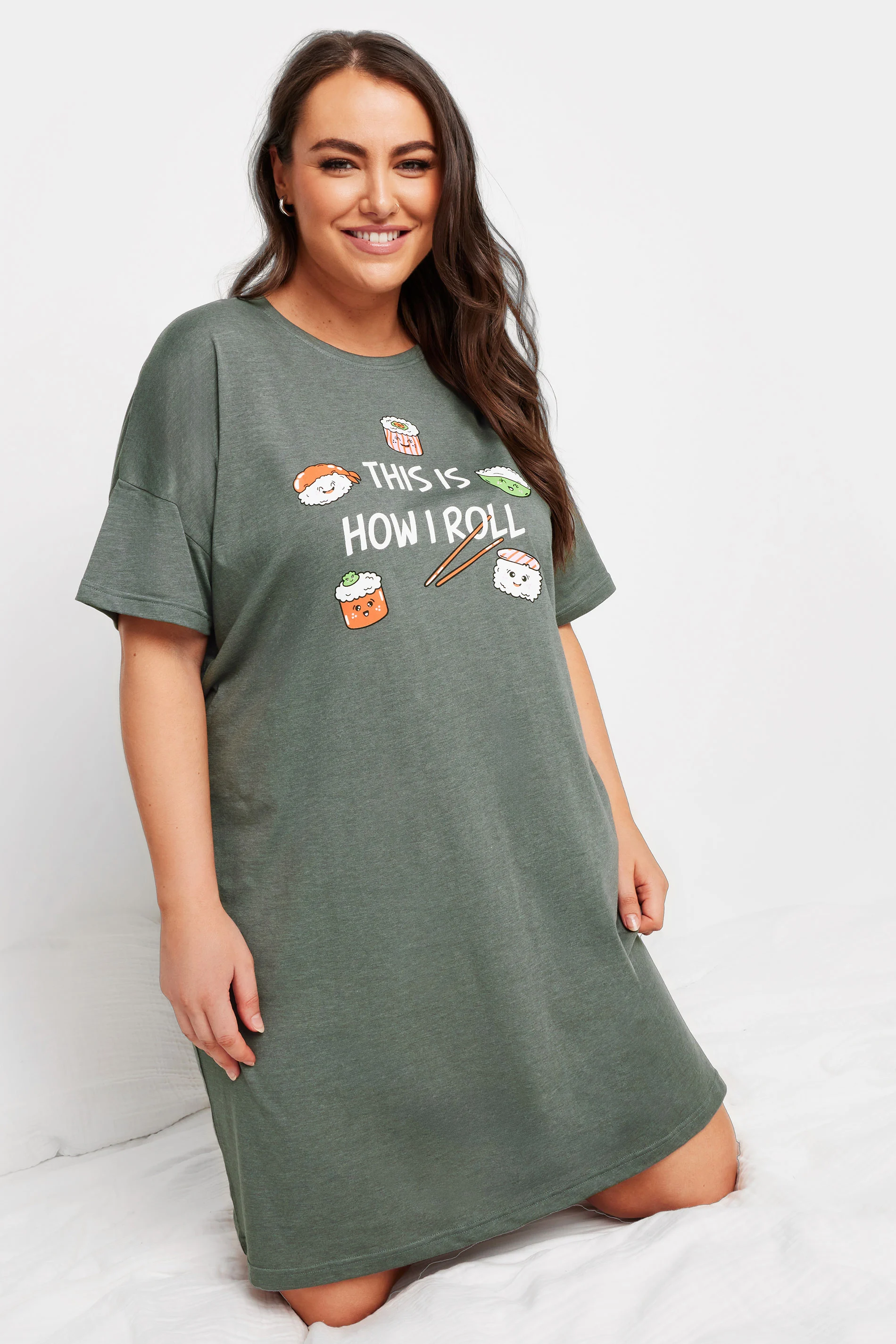 Yours YOURS Curve Grey Sushi Print Sleep Tee Nightdress