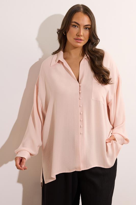 Evans EVANS Curve Light Pink Dipped Hem Oversized Shirt