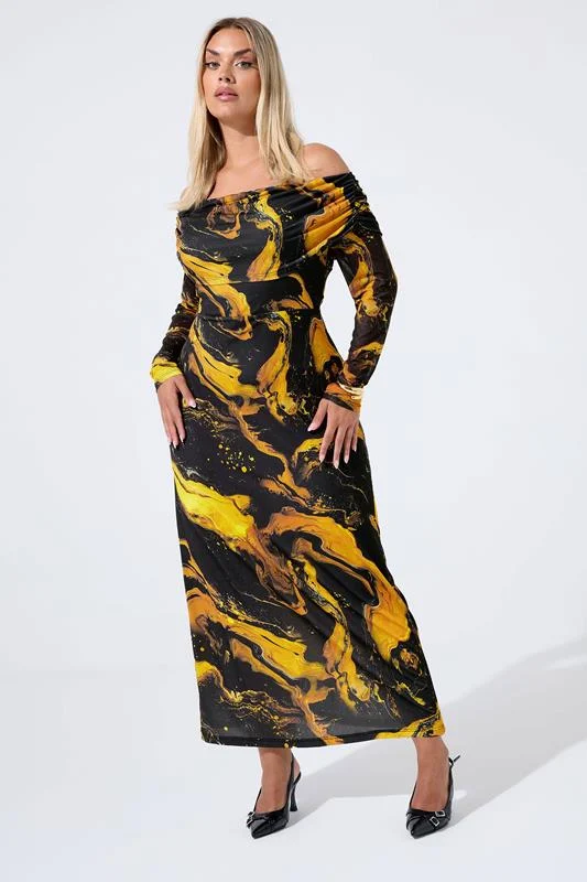 Limited Collection LIMITED COLLECTION Curve Black Marble Mesh Bardot Midi Dress