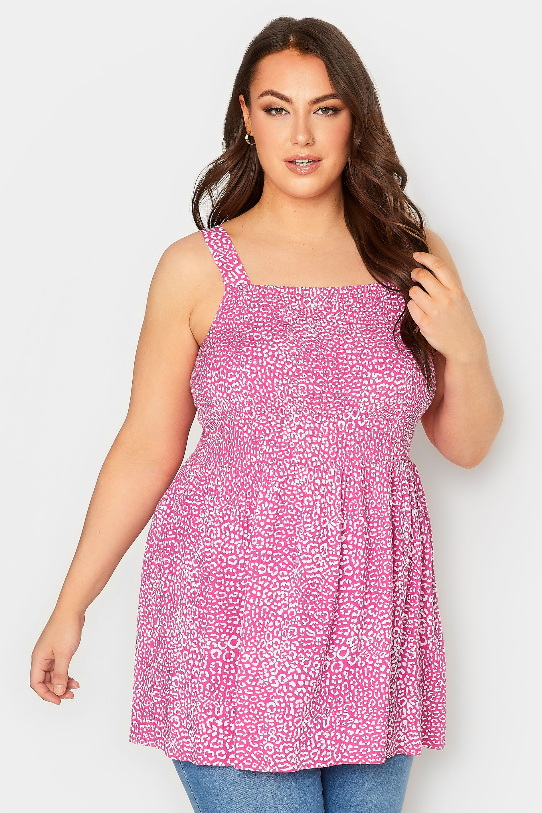 Yours YOURS Curve Pink Animal Print Crinkle Vest Top
