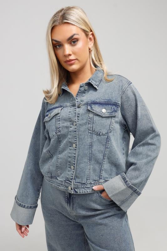 Limited Collection LIMITED COLLECTION Curve Blue Washed Turn Up Denim Jacket