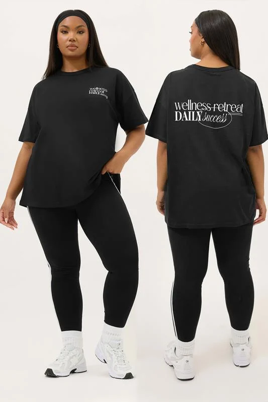 Yours YOURS ACTIVE Curve Black & White Side Stripe Leggings
