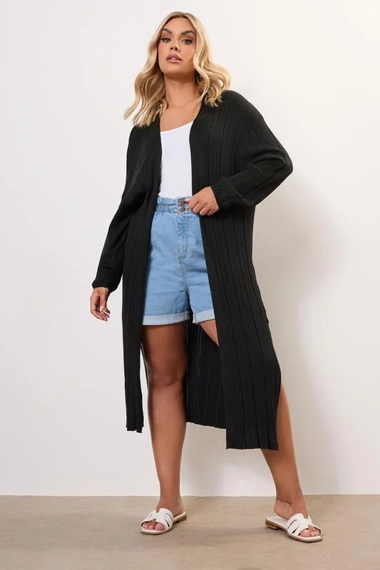 Yours YOURS Curve Black Longline Ribbed Cardigan