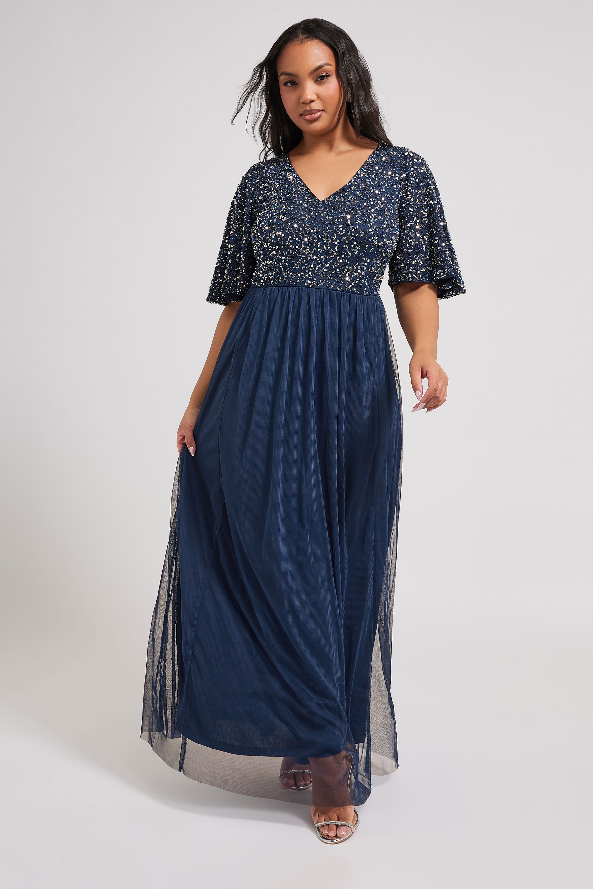 Luxe: Ultimate Embellishment LUXE Curve Navy Blue Embellished Maxi Dress