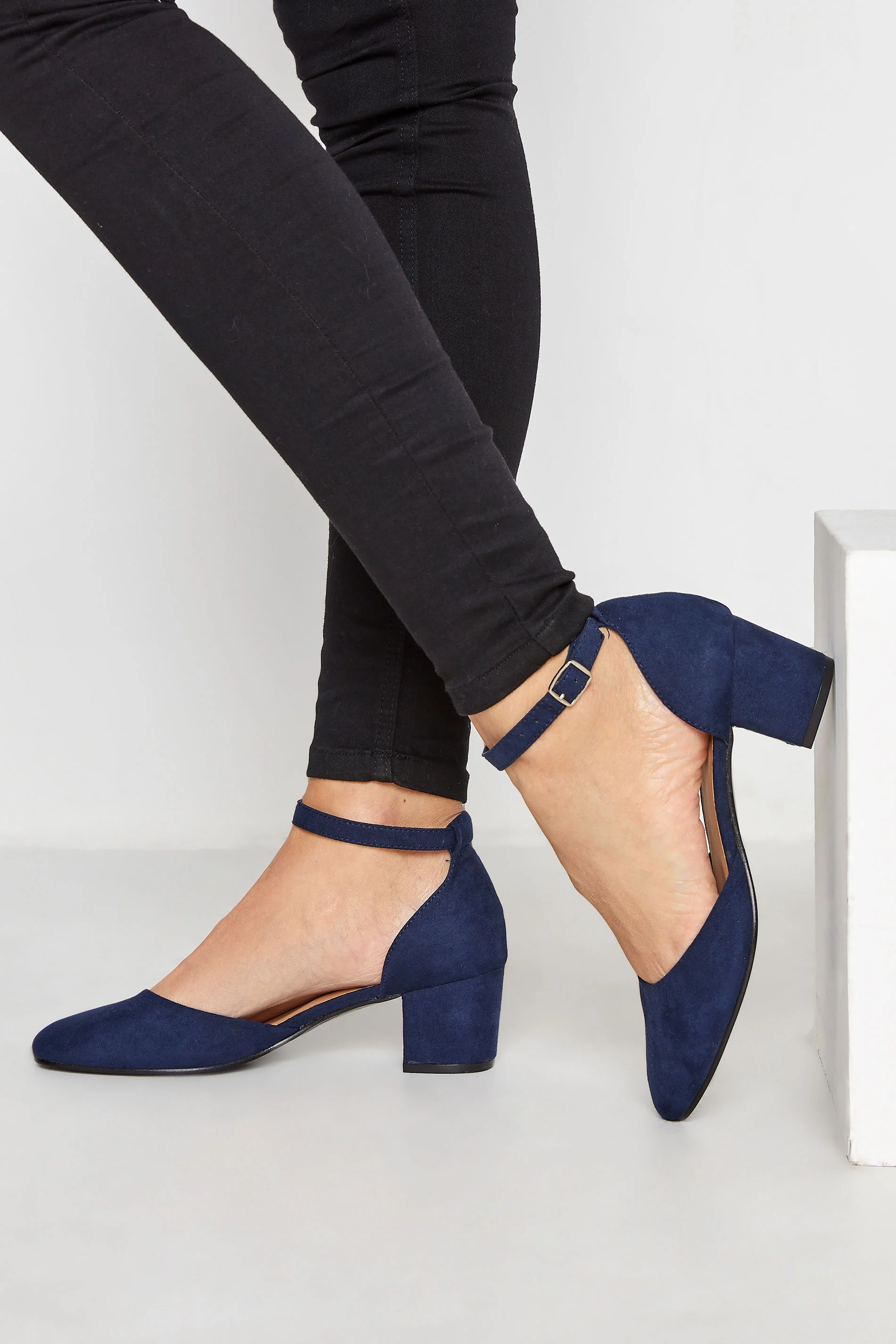 LTS LTS Navy Blue Block Heel Court Shoes In Standard Fit
