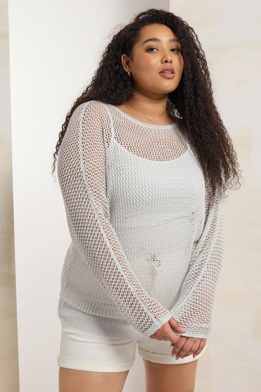 Yours YOURS Curve Grey Metallic Crochet Jumper