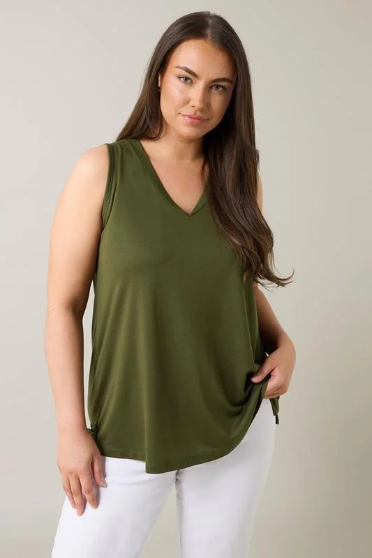Evans EVANS Curve Khaki Green Modal Rich Vest Top
