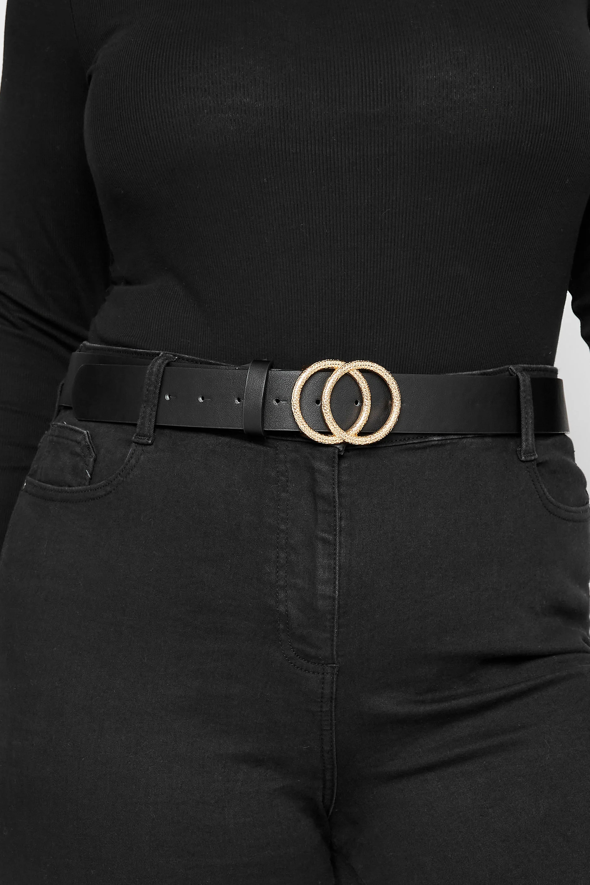 Yours Black Double Circle Textured Belt