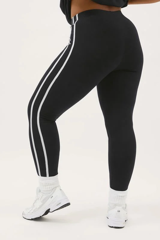 Yours YOURS ACTIVE Curve Black & White Side Stripe Leggings