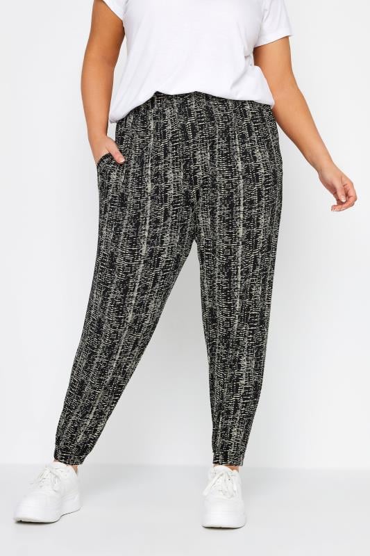 Yours YOURS Curve Black Abstract Print Harem Style Joggers