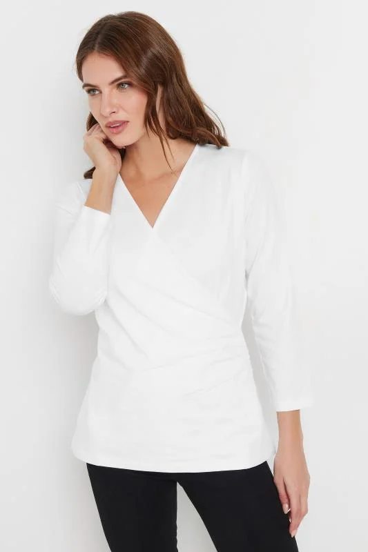 M&Co Womens M&Co White 3/4 Sleeve Wrap Top