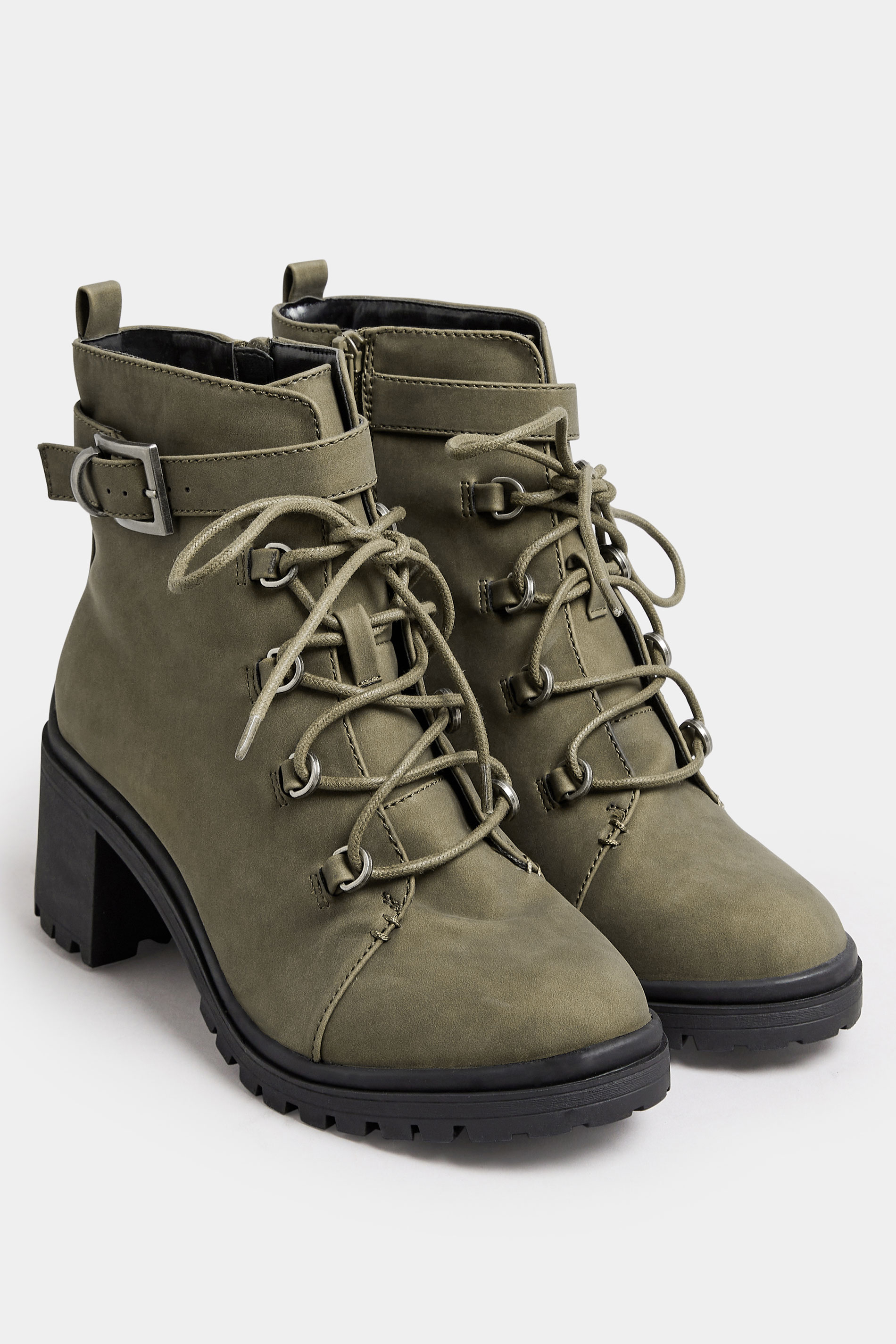 Evans Evans Khaki Green Heeled Hiker Boot