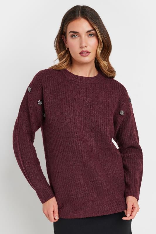 LTS LTS Tall Burgundy Red Knitted Button Jumper