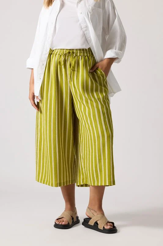 Yours YOURS Curve Lime Green Stripe Midaxi Culottes