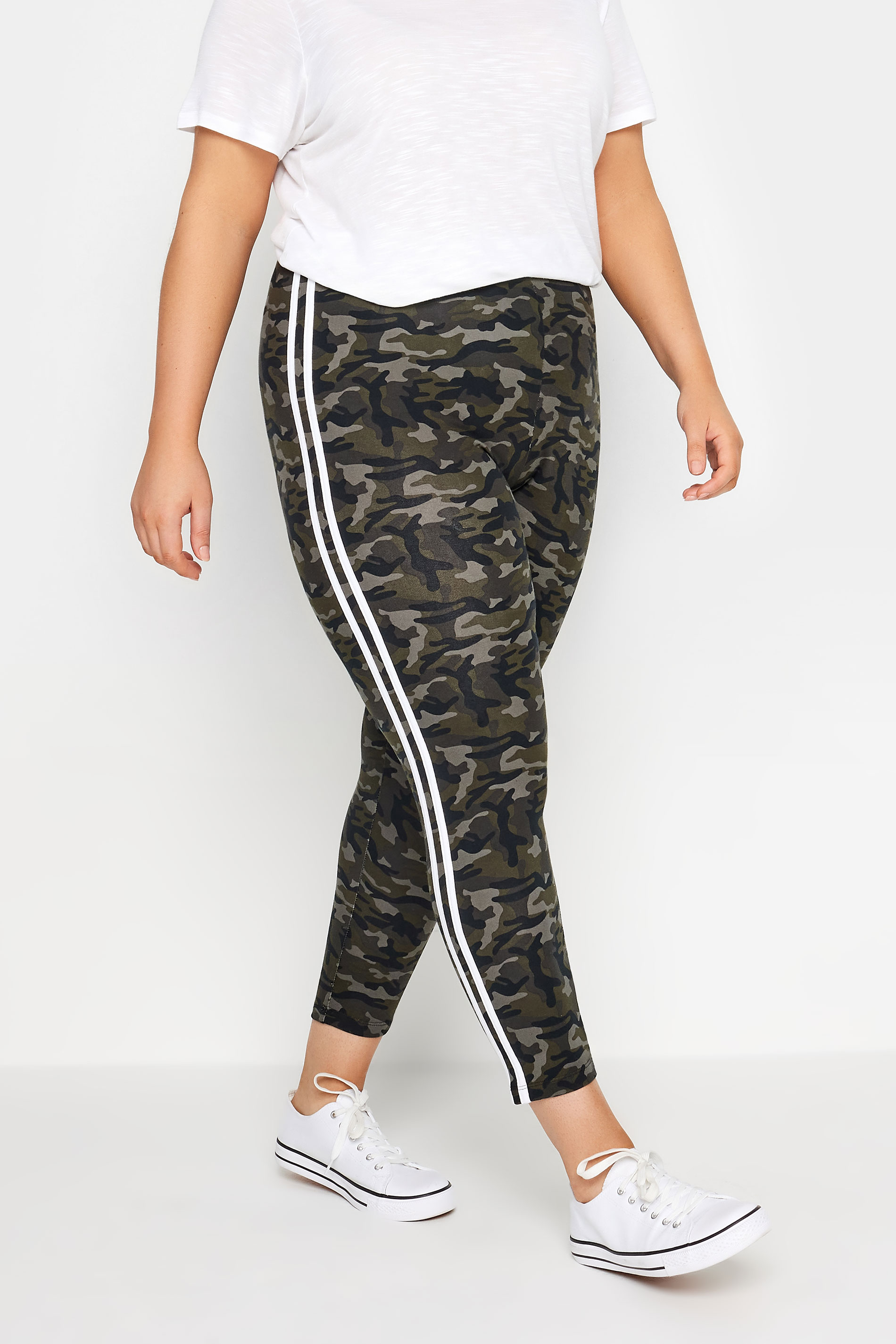 Evans Evans Green Camo Striped Leggings