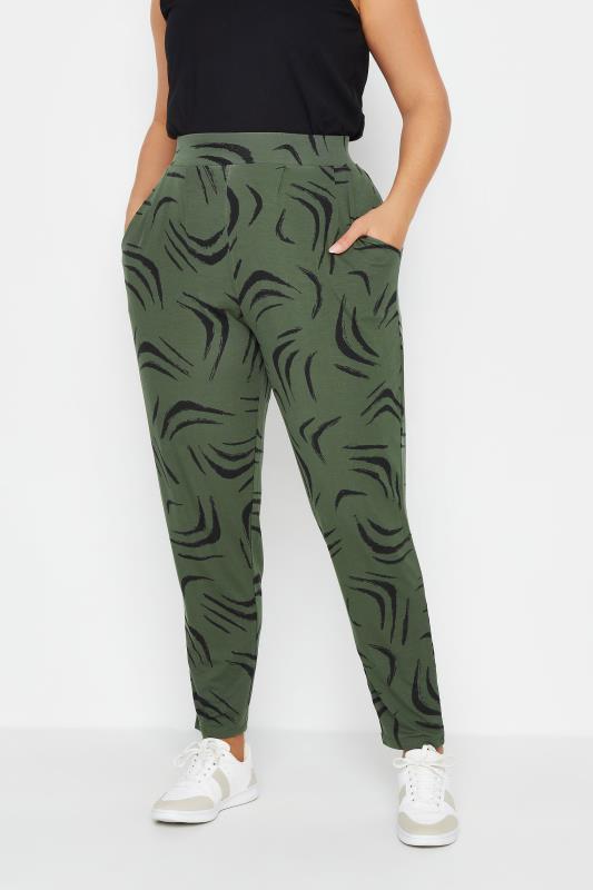 Yours YOURS Curve Khaki Green Double Pleated Harem Trousers