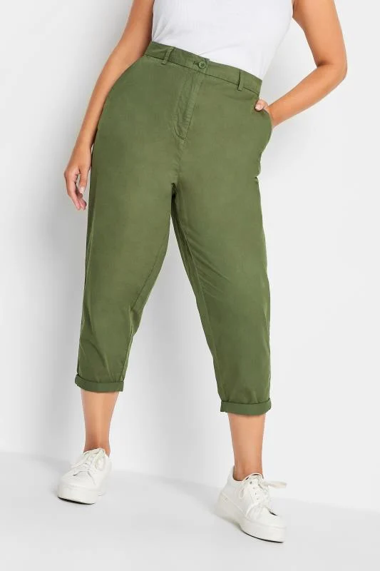 Yours YOURS Curve Khaki Green Cropped Chino Trousers